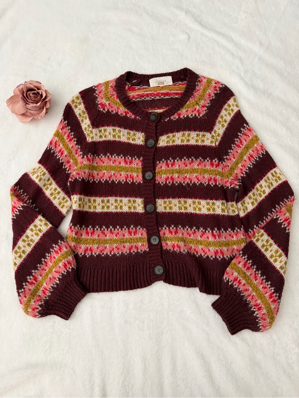 The Great. The Loom Cardigan Sweater Rosehip Medium